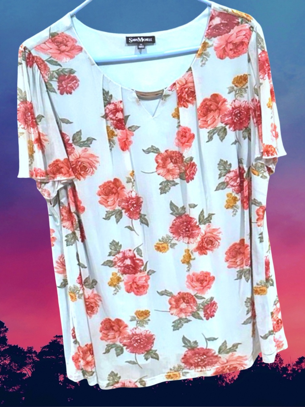 Sara Michelle Women’s plus-size Baby Blue Floral Flutter-sleeve Blouse❤️❤️2X
